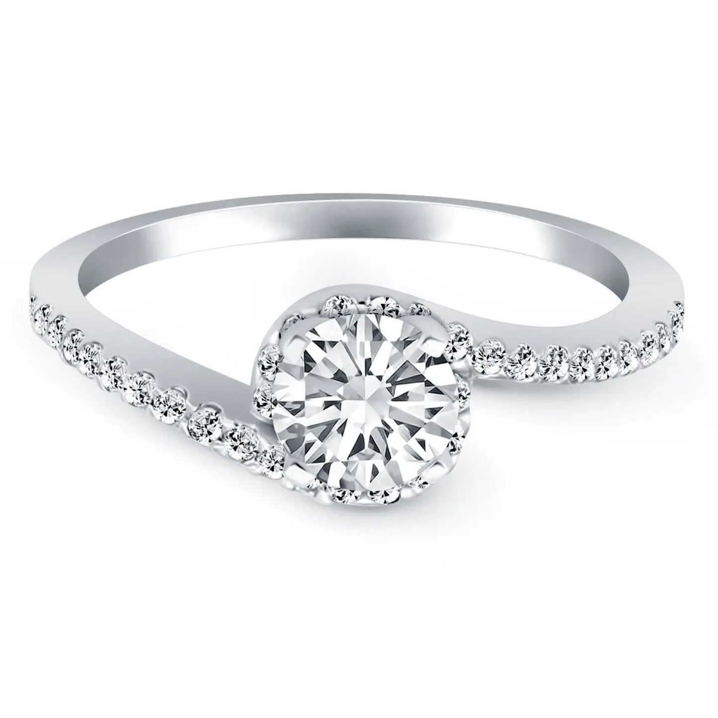 14k white gold bypass swirl diamond halo engagement ring with pave side diamonds by Bids.com on Tampa Home & Garden Store