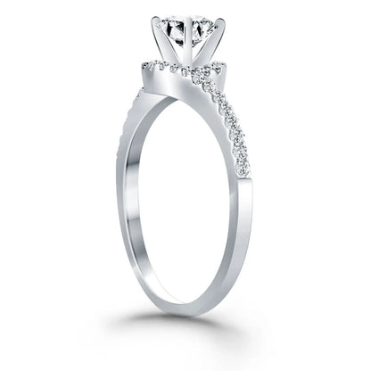 14k white gold bypass swirl diamond halo engagement ring with pavé band on Tampa Home & Garden Store