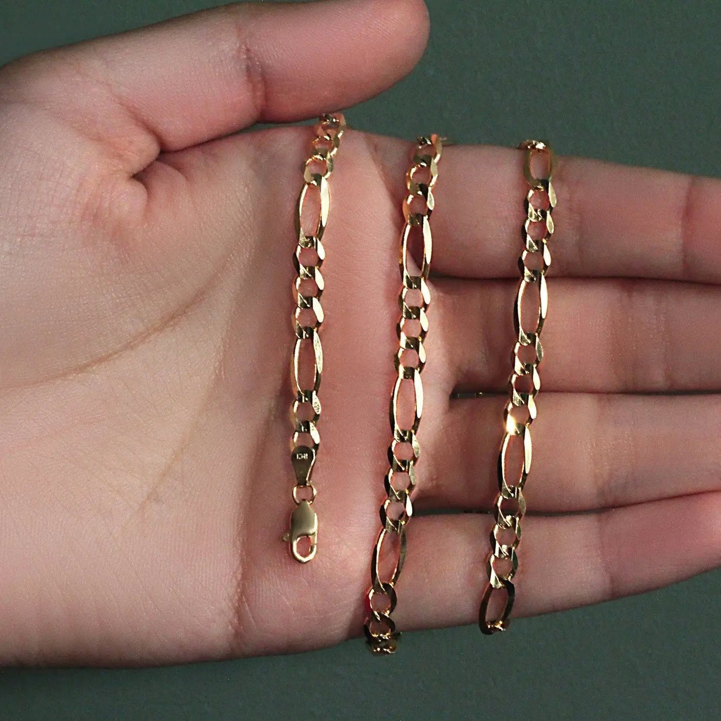 10K yellow gold solid Figaro chain necklaces, 4.50 mm, three shown, by Bids.com on Tampa Home & Garden Store