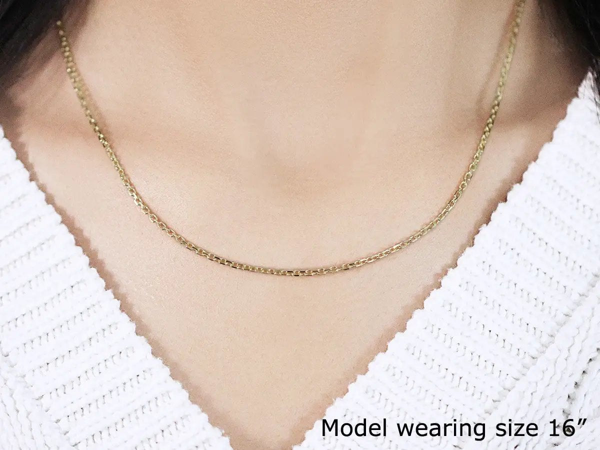 14k yellow gold diamond-cut cable link necklace 1.8mm, Bids.com, model wearing size 16 on Tampa Home & Garden Store