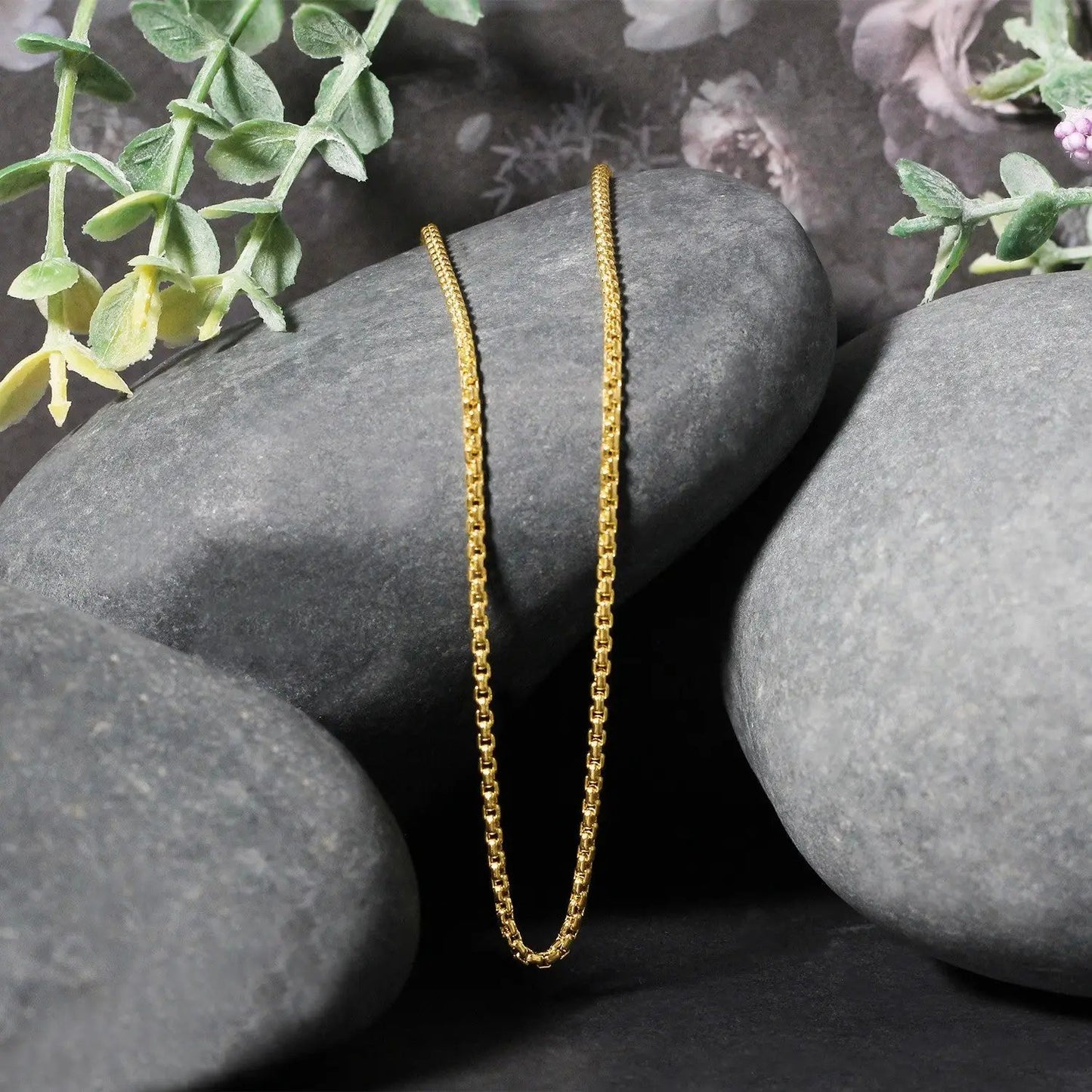 14k yellow gold round box chain necklace 1.7mm elegant jewelry on Tampa Home & Garden Store