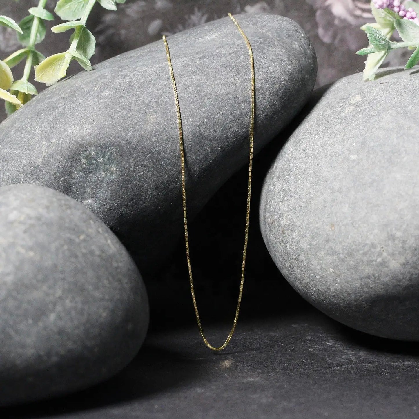 14k yellow gold box chain necklace 0.6mm delicate chain on Tampa Home & Garden Store