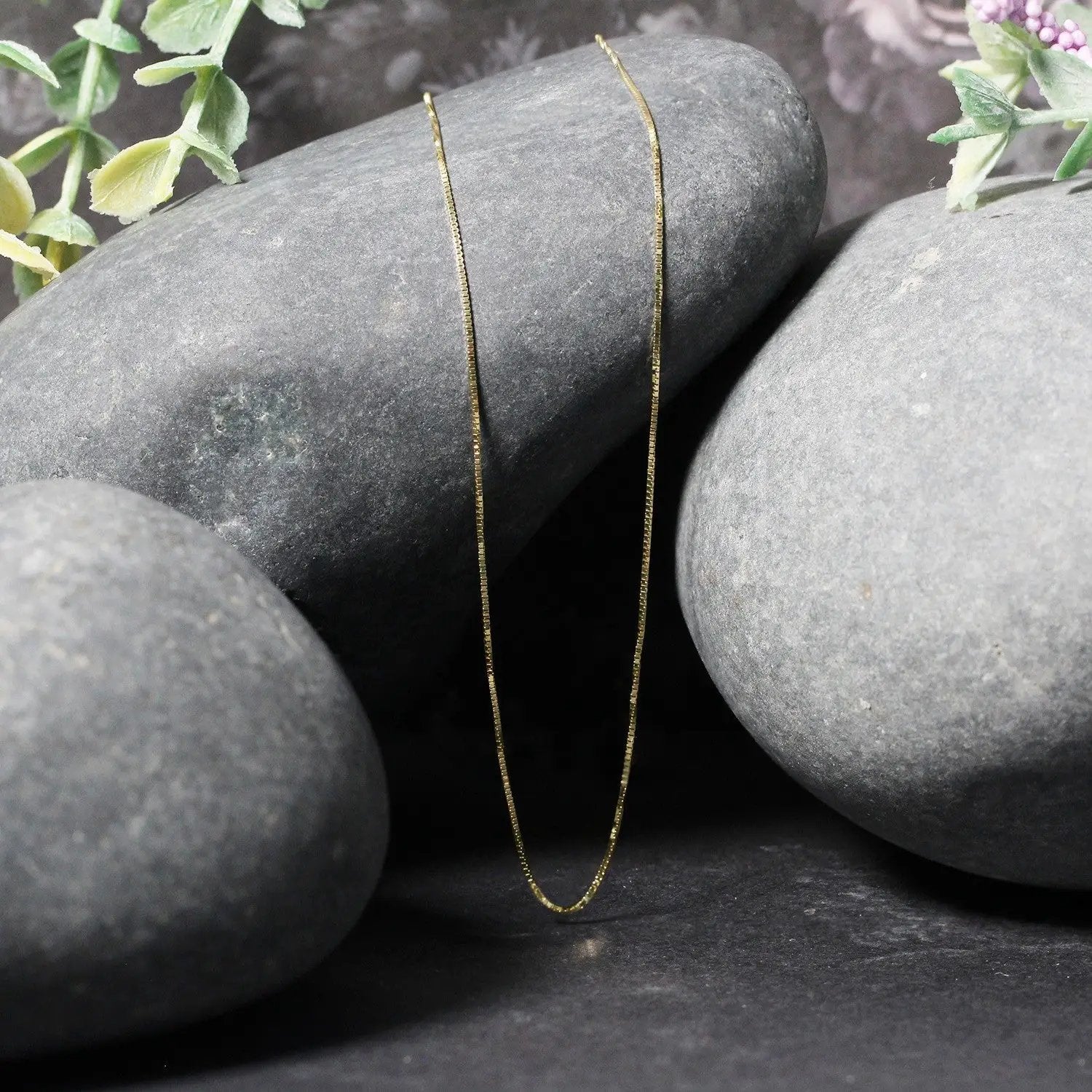 14k yellow gold box chain necklace 0.6mm delicate chain on Tampa Home & Garden Store