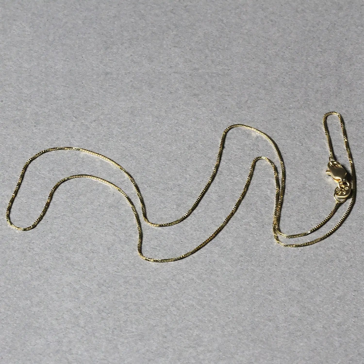 14k yellow gold box chain necklace 0.6mm, slim textured chain with lobster clasp on Tampa Home & Garden Store