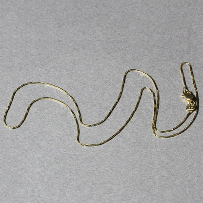 14k yellow gold box chain necklace 0.6mm, slim textured chain with lobster clasp on Tampa Home & Garden Store