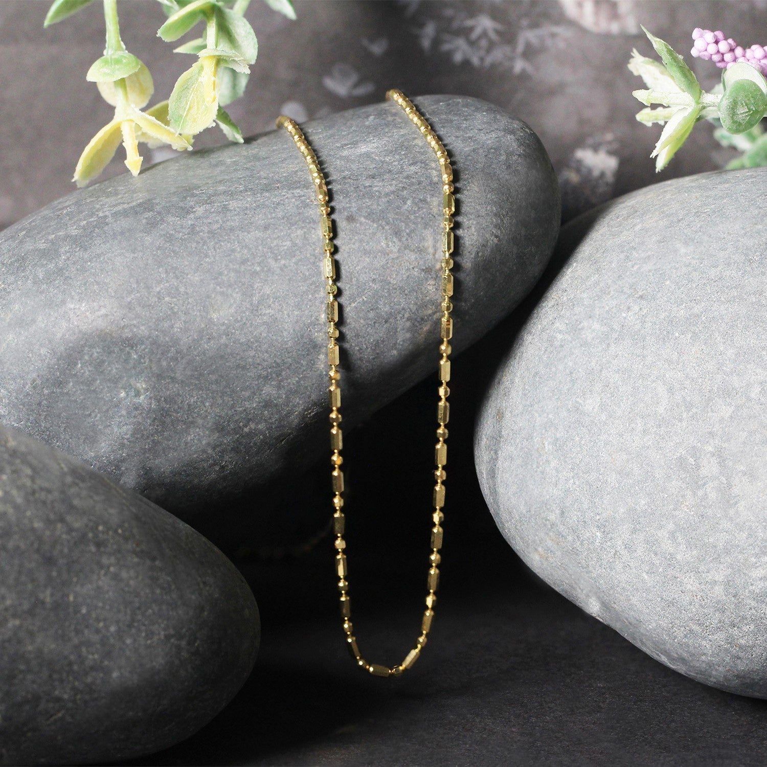 14k yellow gold diamond-cut alternating bead chain necklace 1.5mm by Bids.com on Tampa Home & Garden Store