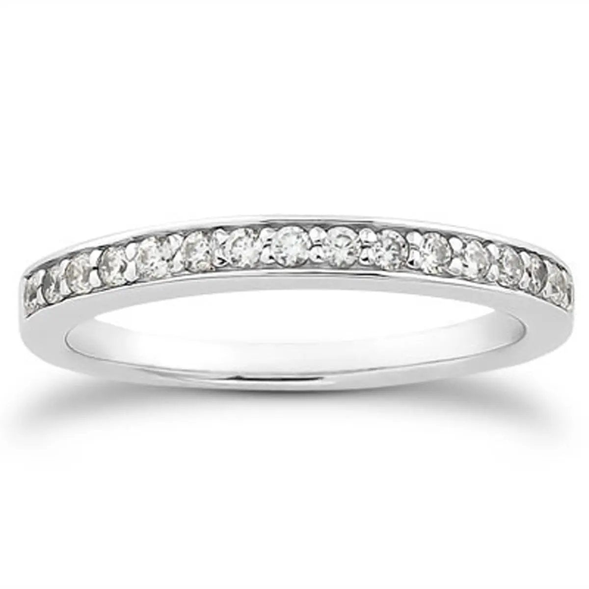 Wedding ring band in 14k white gold with pave diamonds along half the circumference on Tampa Home & Garden Store
