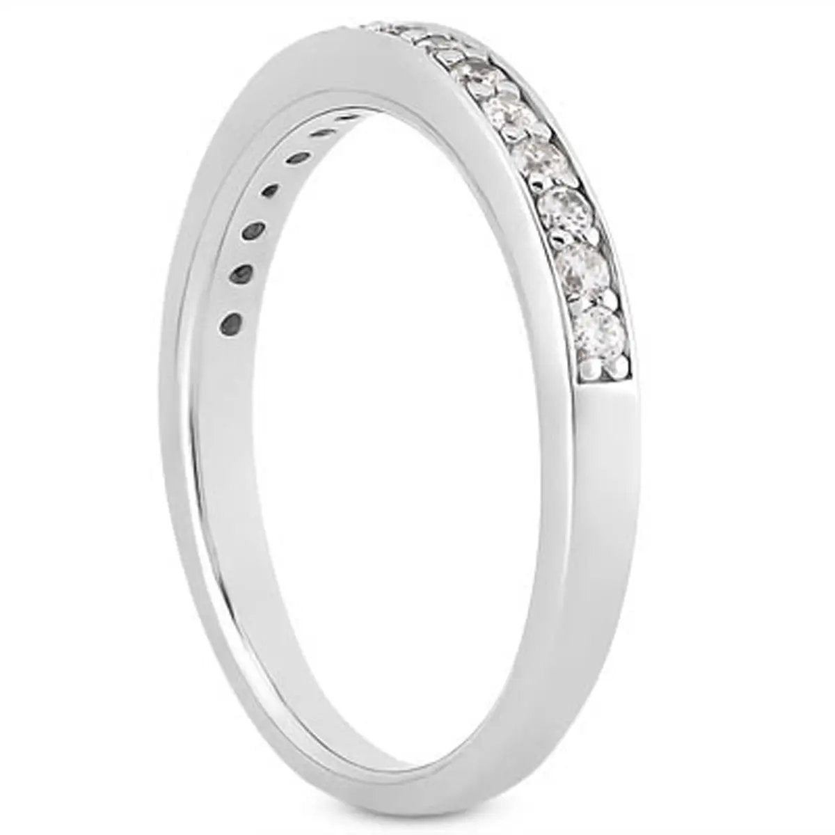 Wedding ring band 14k white gold pave diamonds half-around, polished finish by Bids.com on Tampa Home & Garden Store