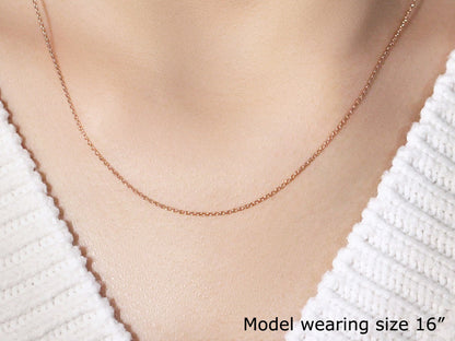14k rose gold oval cable chain necklace 0.97mm, delicate, 16in model wearing on Tampa Home & Garden Store