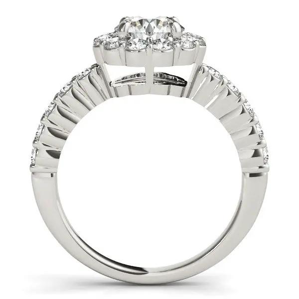 14k white gold engagement ring with round floral diamond cluster and pave-set shoulders on Tampa Home & Garden Store