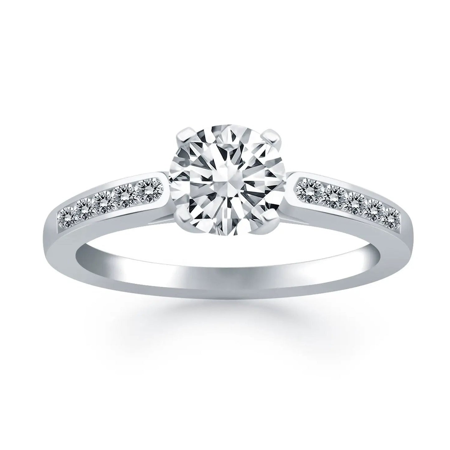 14k white gold diamond channel cathedral engagement ring with a center stone and pavé band on Tampa Home & Garden Store