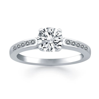 14k white gold diamond channel cathedral engagement ring with a center stone and pavé band on Tampa Home & Garden Store