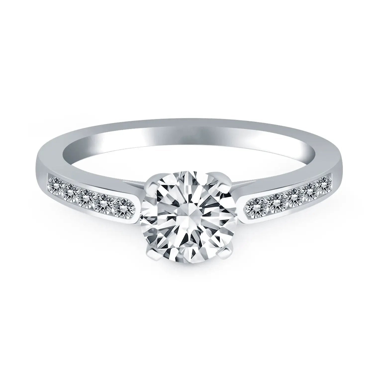 14k white gold channel cathedral engagement ring with a center diamond and side diamonds on Tampa Home & Garden Store