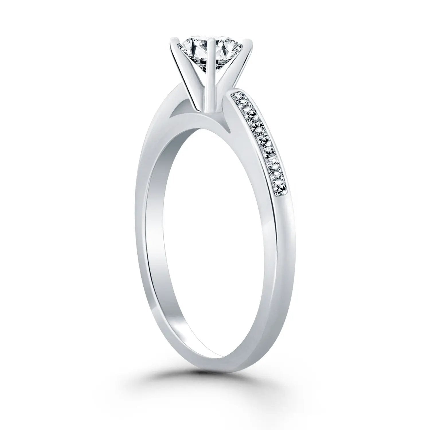 14k white gold channel cathedral ring with center diamond and channel band by Bids.com on Tampa Home & Garden Store