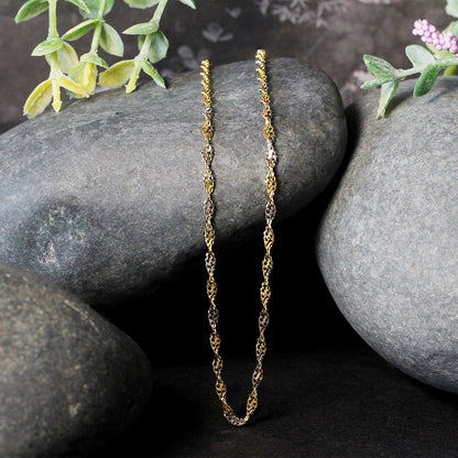 2.0mm two-tone gold Singapore chain necklace by Bids.com with interwoven gold and silver links on Tampa Home & Garden Store