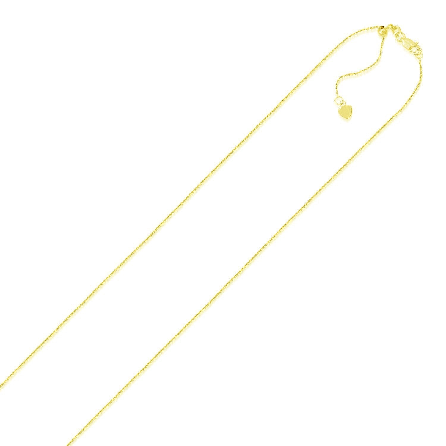 14k yellow gold adjustable cable chain necklace 0.9mm with small heart charm on Tampa Home & Garden Store