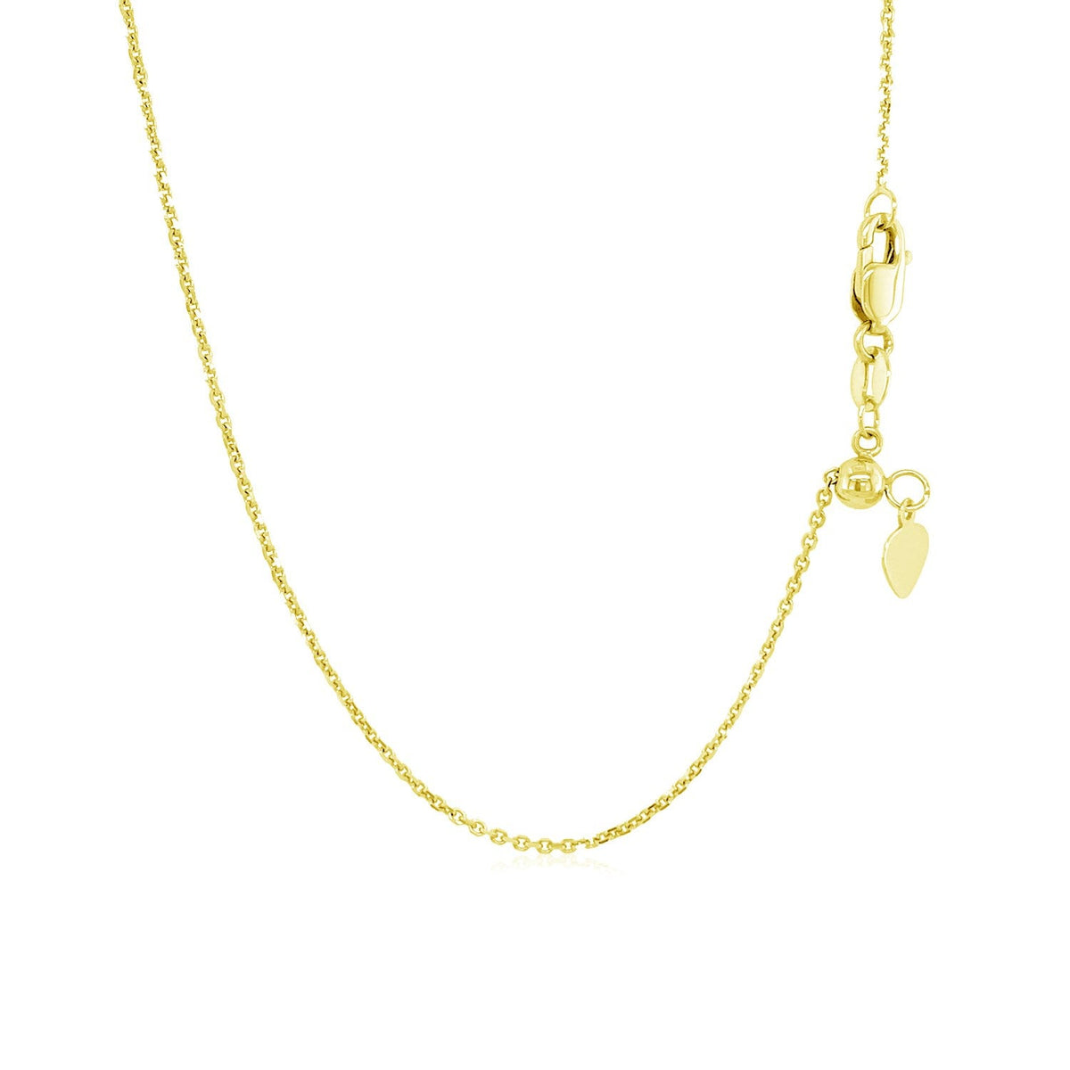 14k yellow gold adjustable cable chain necklace 0.9mm with lobster clasp and heart charm on Tampa Home & Garden Store