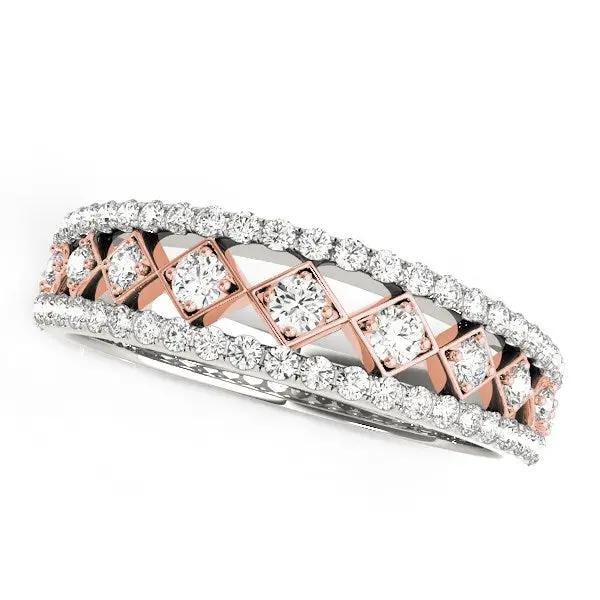 Diamond band ring, 14k white & rose gold with pavé diamonds and rose-gold lattice 3/8 cttw on Tampa Home & Garden Store