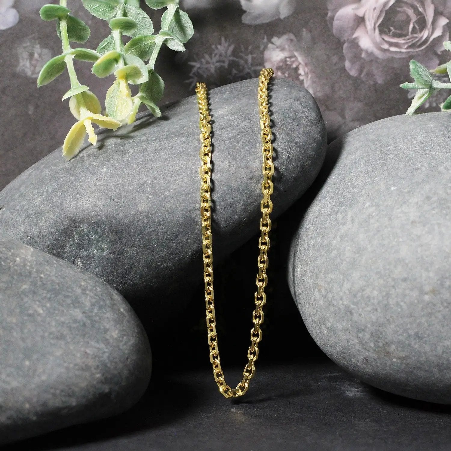 3.1mm 14k yellow gold diamond-cut cable link chain necklace by Bids.com, two chains displayed on Tampa Home & Garden Store