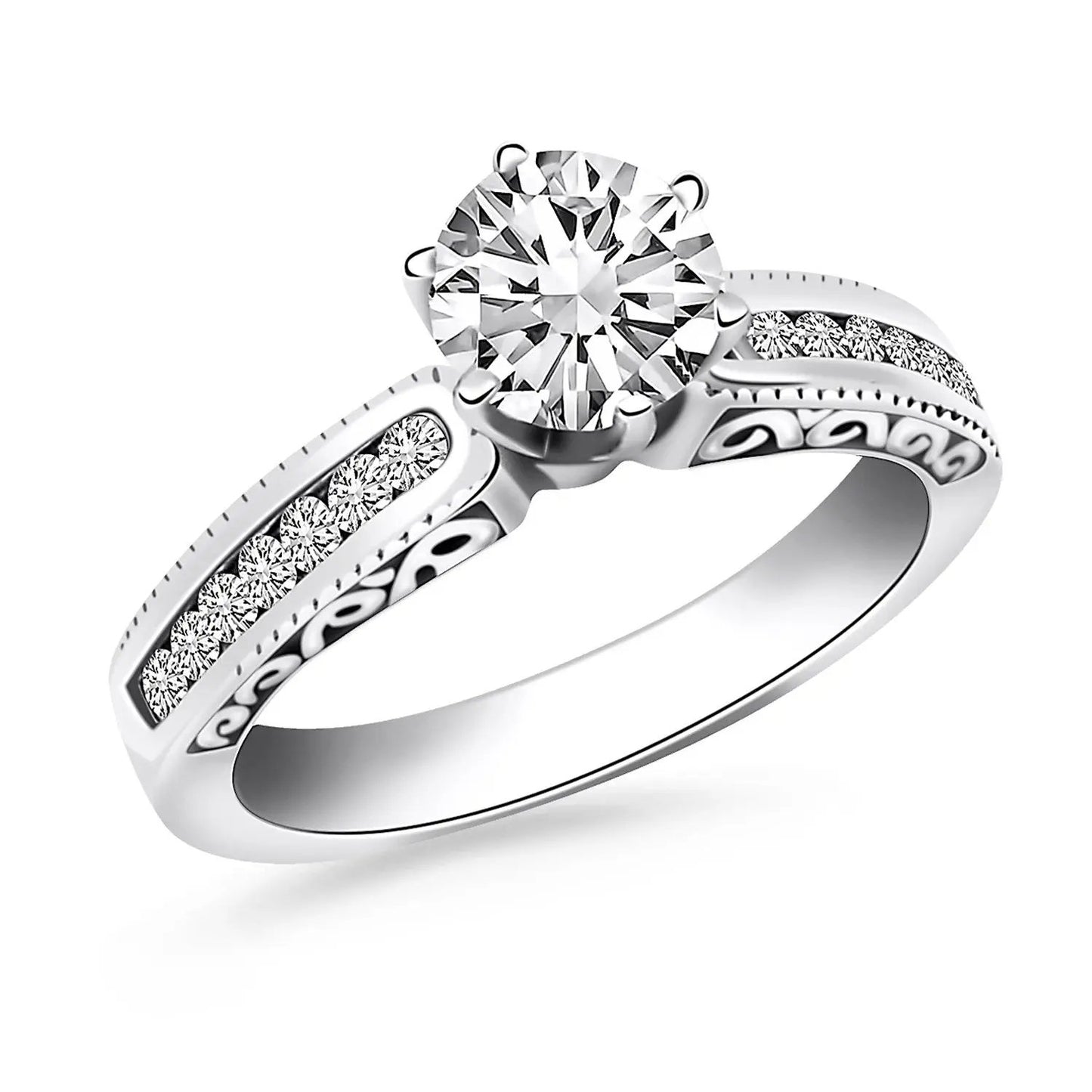 14k white gold engagement ring with channel-set diamonds, engraved sides by Bids.com on Tampa Home & Garden Store