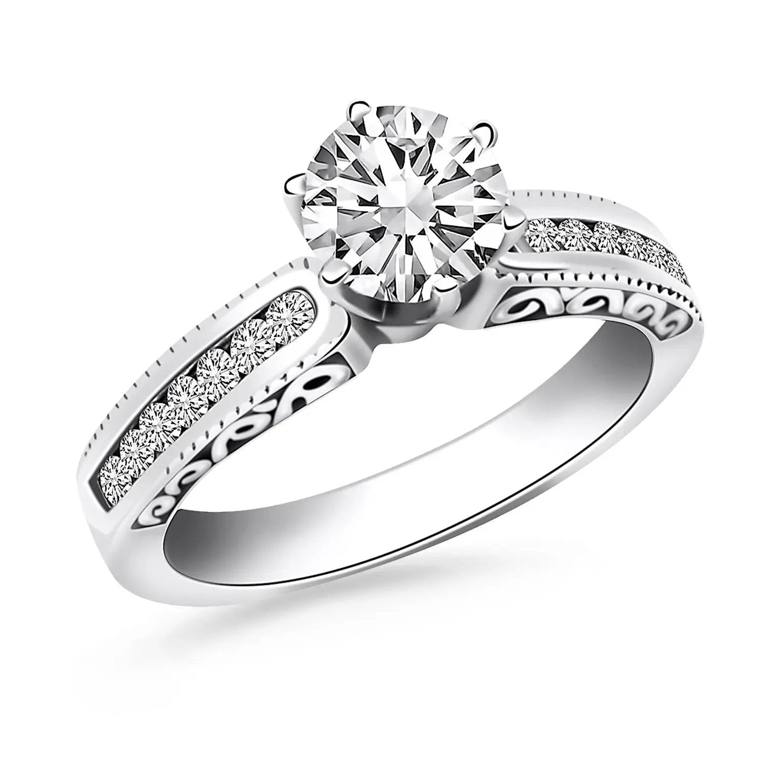 14k white gold engagement ring with channel-set diamonds, engraved sides by Bids.com on Tampa Home & Garden Store