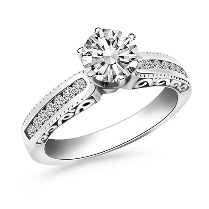 14k white gold engagement ring with channel-set diamonds, engraved sides by Bids.com on Tampa Home & Garden Store