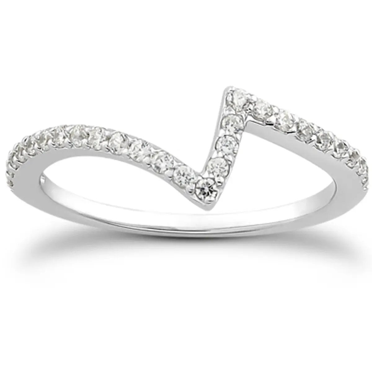 14k white gold fancy zigzag pave diamond ring band with diamonds along the shank on Tampa Home & Garden Store