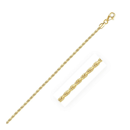 2.25mm 10k yellow gold solid diamond cut rope chain necklace with lobster clasp on Tampa Home & Garden Store