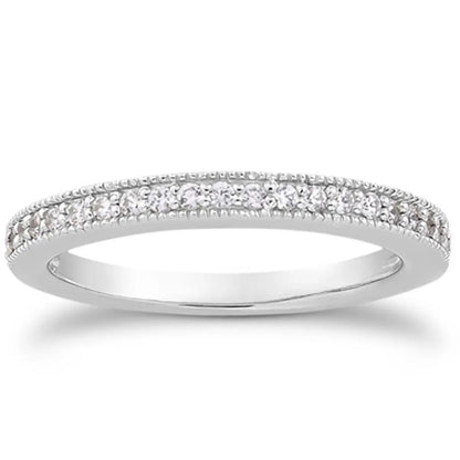 Rings 14k white gold pave diamond milgrain half-around wedding band set Bids.com on Tampa Home & Garden Store