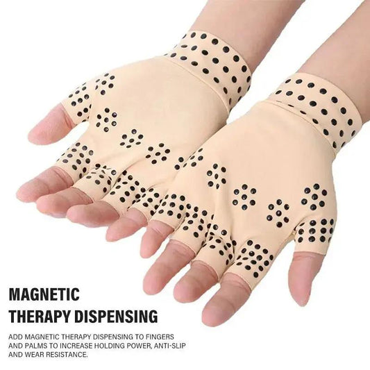Magnetic therapy gloves beige with black dot magnets for arthritis relief pair on Tampa Home & Garden Store