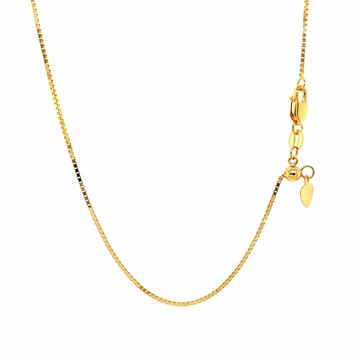 14k yellow gold adjustable box chain necklace 0.85mm with extender and heart charm by Bids.com on Tampa Home & Garden Store