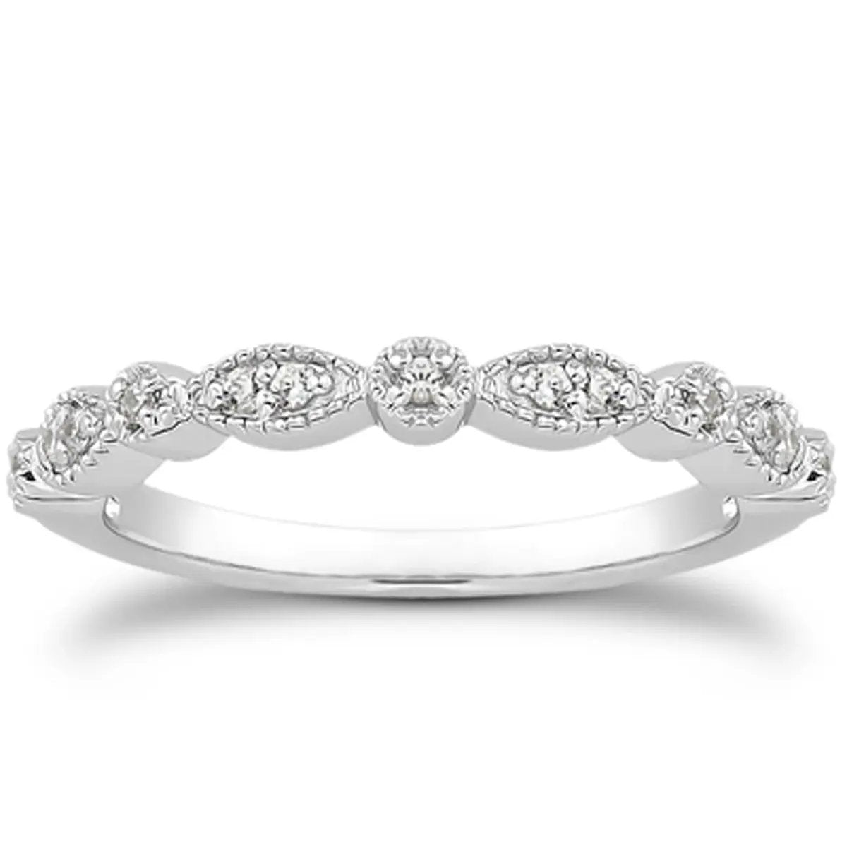 14k White Gold Vintage Look Fancy Pave Diamond Milgrain Wedding Ring Band on Tampa Home & Garden Store