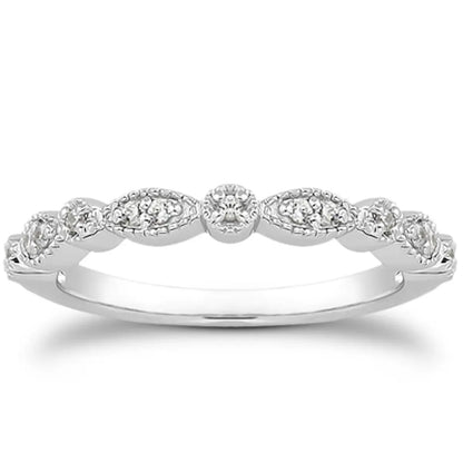 14k White Gold Vintage Look Fancy Pave Diamond Milgrain Wedding Ring Band on Tampa Home & Garden Store