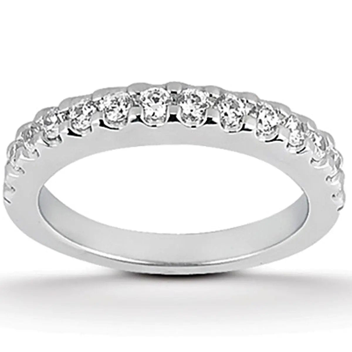 14k white gold shared-prong diamond wedding ring band with a row of diamonds along the top on Tampa Home & Garden Store
