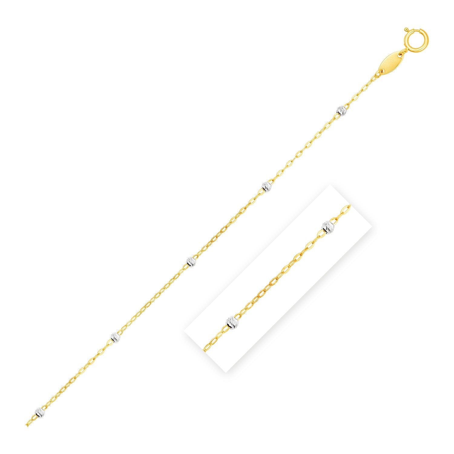 Diamond Cut Bead Link Necklace, 14k two-tone gold with silver beads, 3.5mm chain by Bids.com on Tampa Home & Garden Store