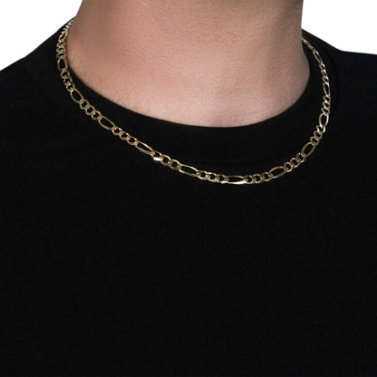 10K yellow gold solid Figaro chain necklace, 5.30 mm, displayed on black shirt on Tampa Home & Garden Store