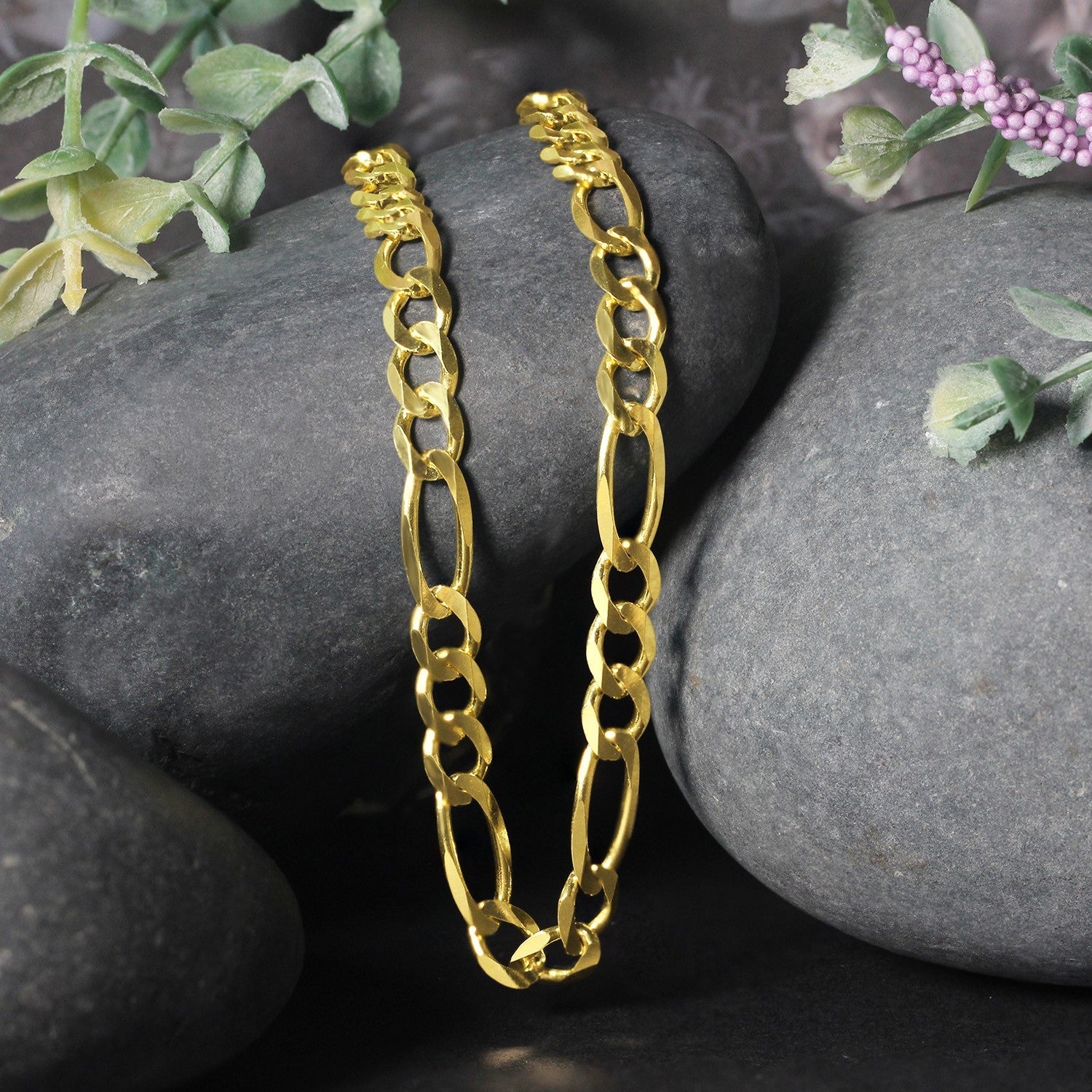 Pair of 10K yellow gold solid Figaro chain necklaces, 5.30 mm, by Bids.com on Tampa Home & Garden Store