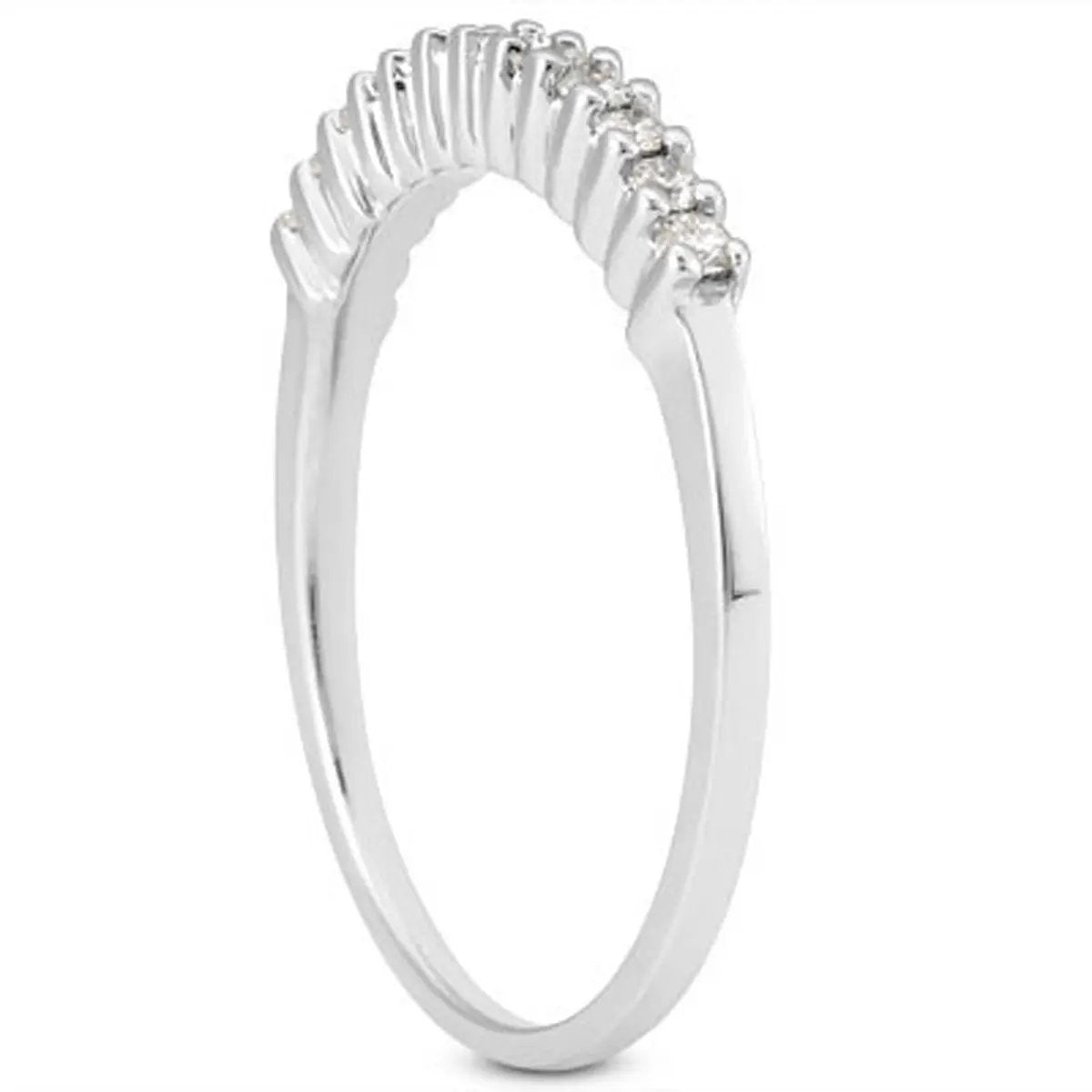 14k white gold raised shared-prong diamond wedding band with a row of diamonds along the top on Tampa Home & Garden Store