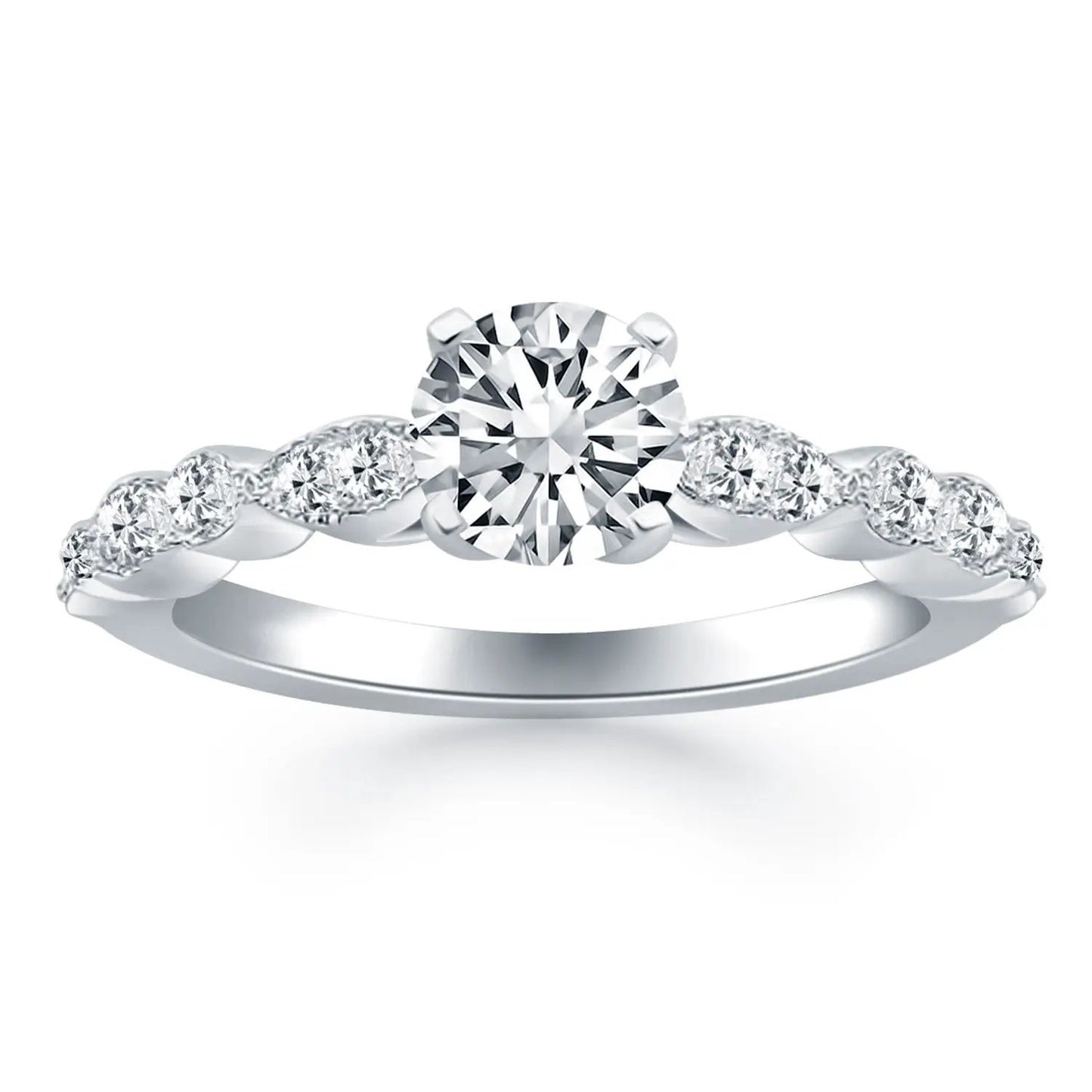 Engagement ring in 14k white gold with round center diamond and pavé diamonds on a twisted band on Tampa Home & Garden Store