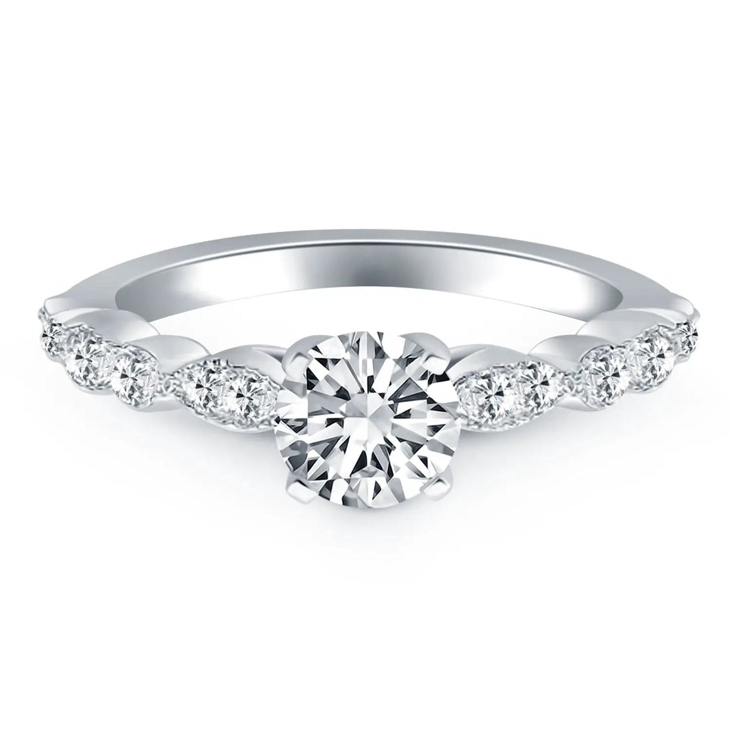 14k white gold fancy diamond engagement ring with center stone and pavé diamonds along band on Tampa Home & Garden Store