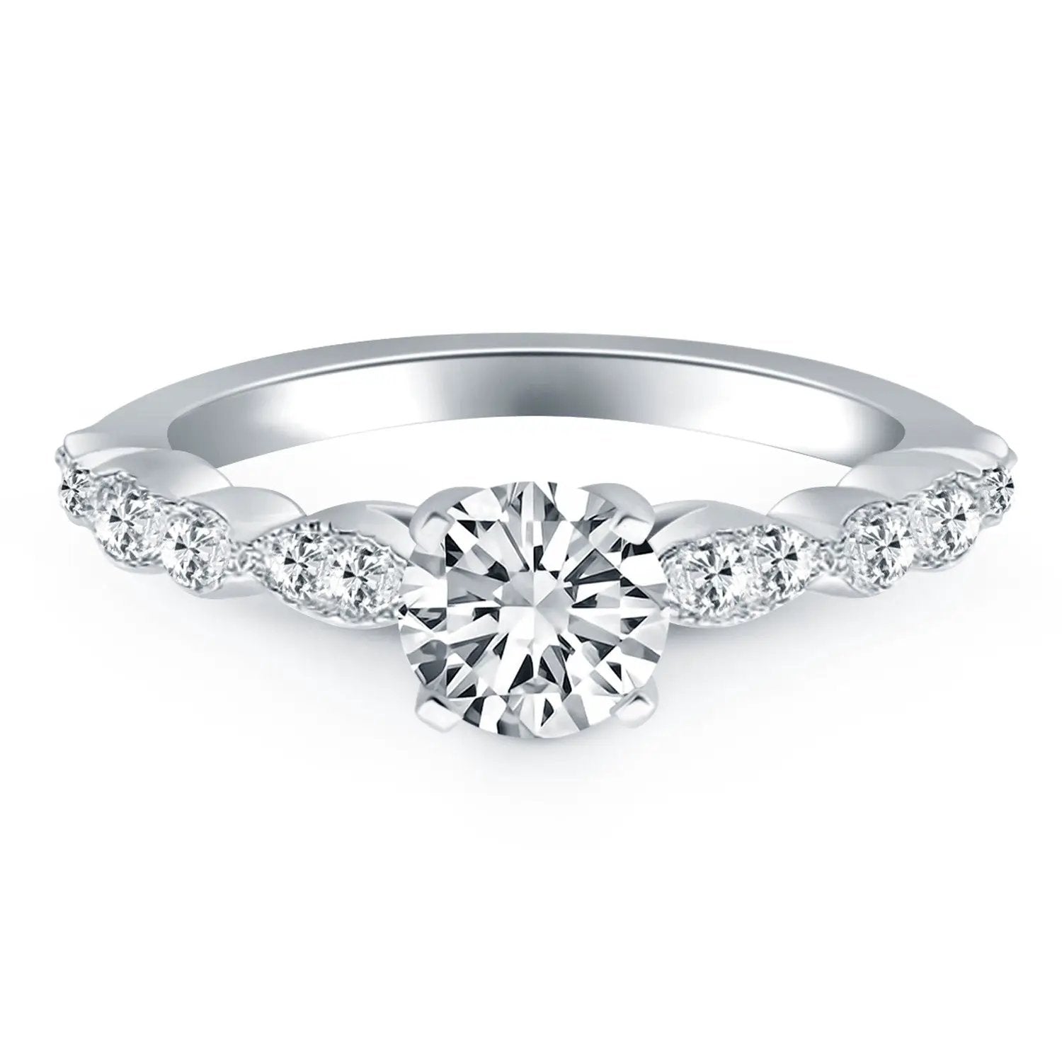 14k white gold fancy diamond engagement ring with center stone and pavé diamonds along band on Tampa Home & Garden Store