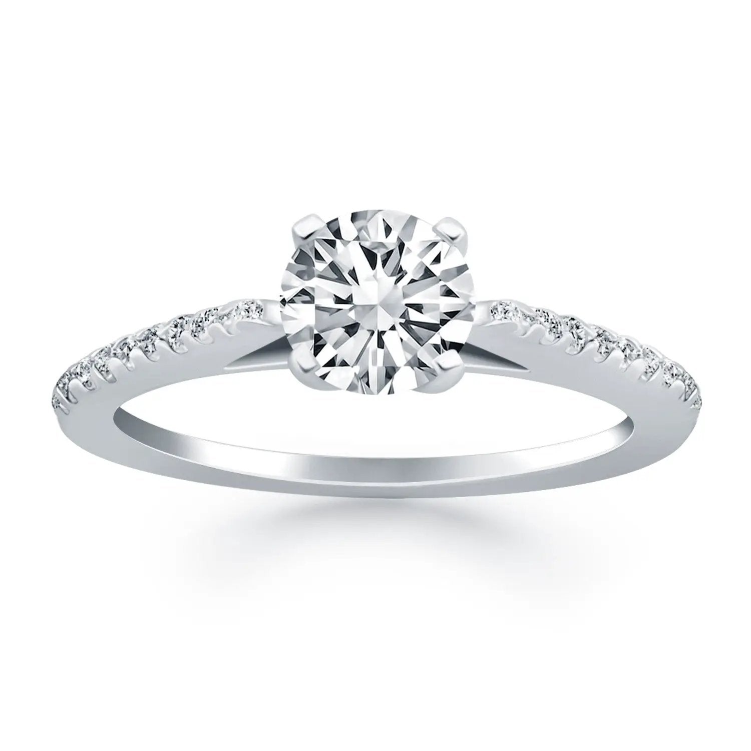 14k white gold micro-prong diamond cathedral engagement ring with pavé band by Bids.com on Tampa Home & Garden Store