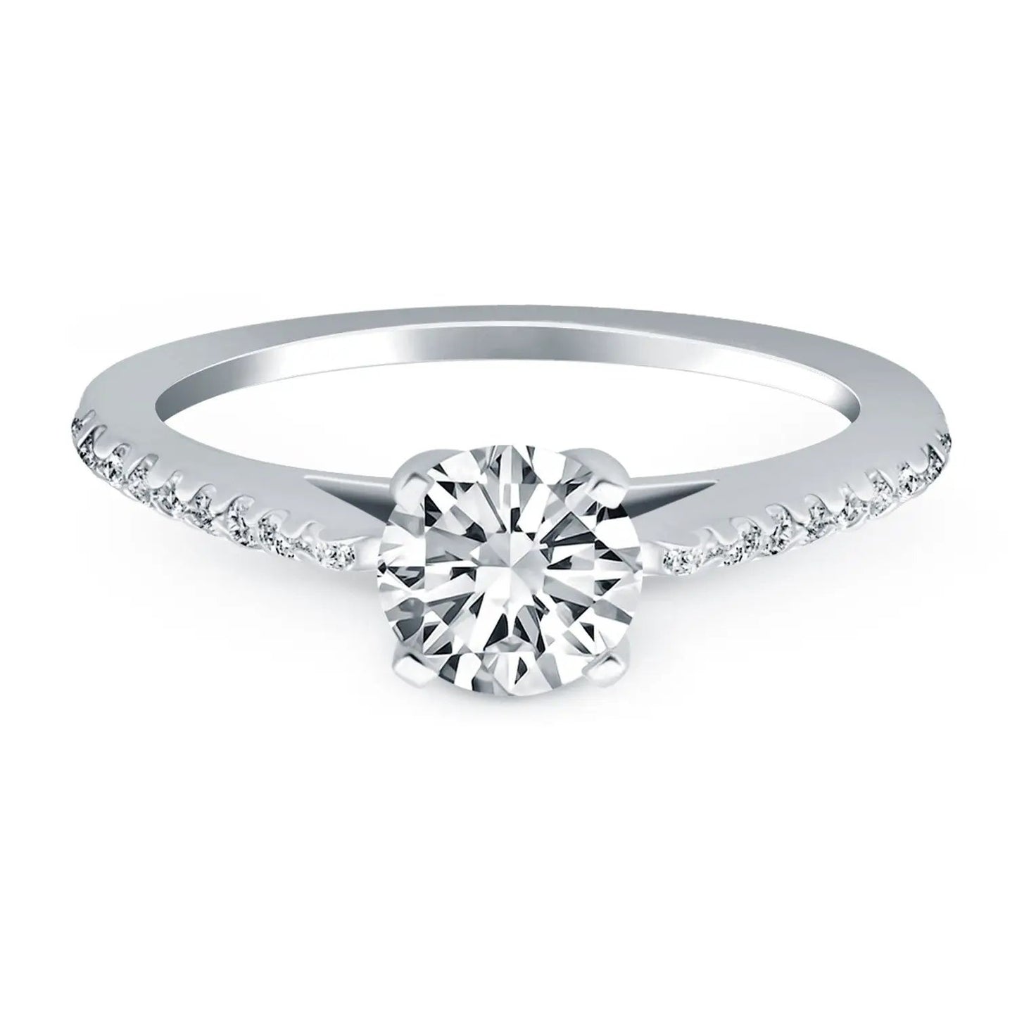 14k White Gold Micro Prong Diamond Cathedral Engagement Ring with round diamond and pave band on Tampa Home & Garden Store