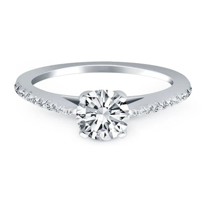 14k White Gold Micro Prong Diamond Cathedral Engagement Ring with round diamond and pave band on Tampa Home & Garden Store