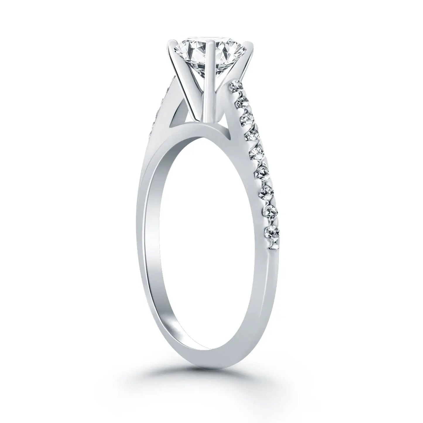 14k white gold micro prong diamond cathedral engagement ring with pavé band by Bids.com on Tampa Home & Garden Store