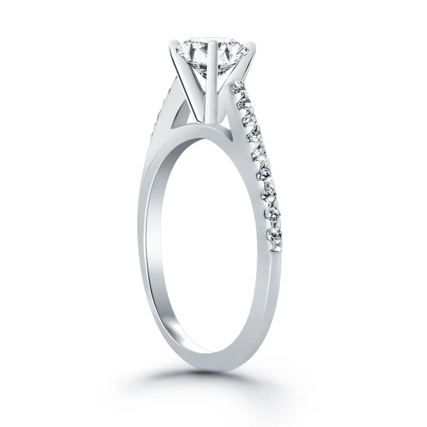 14k white gold micro prong diamond cathedral engagement ring with pavé band by Bids.com on Tampa Home & Garden Store