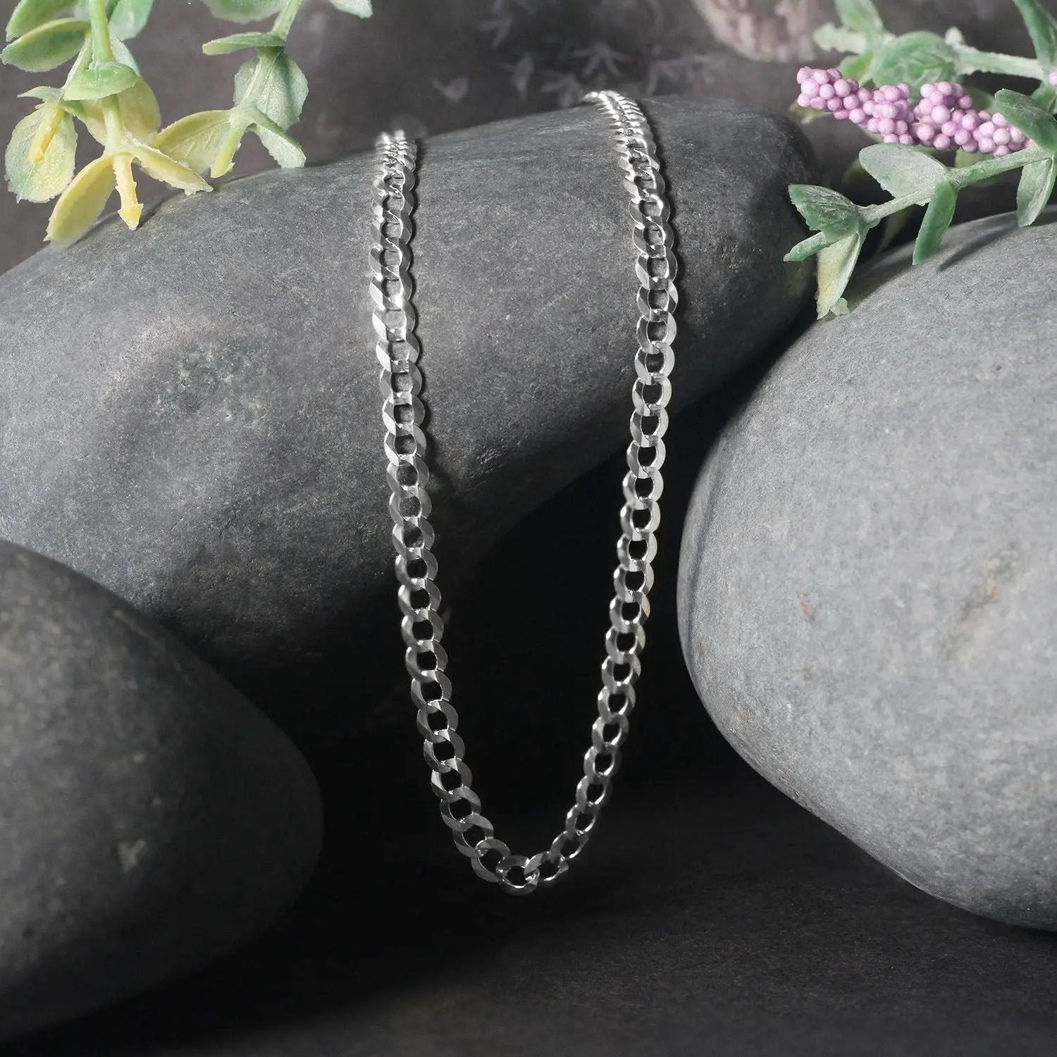 Two 3.6mm 14k white gold solid curb chain necklaces on Tampa Home & Garden Store
