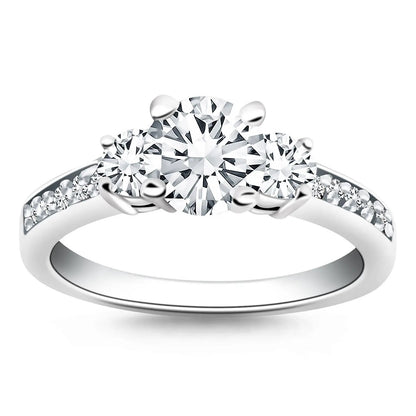 14k white gold three-stone engagement ring with central diamond and pavé band diamonds on Tampa Home & Garden Store
