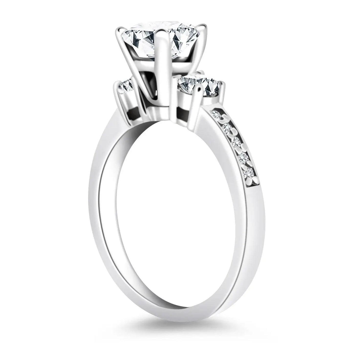 14k white gold three-stone engagement ring with pave diamond band by Bids.com on Tampa Home & Garden Store