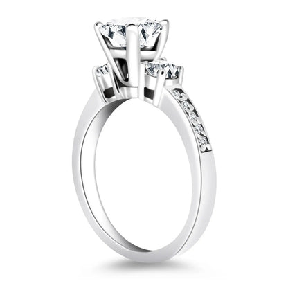 14k white gold three-stone engagement ring with pave diamond band by Bids.com on Tampa Home & Garden Store